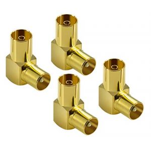 POPPSTAR 4x Adaptateur d'antenne tv pour angle (coud&eacute; &agrave; 90 degr&eacute;s) (fiche d'antenne IEC vers prise d'antenne) Fiche tv coud&eacute;e pour les connexions d'antenne, radio, TV, Satellite, dor&eacute;s (poppstar*, neuf)