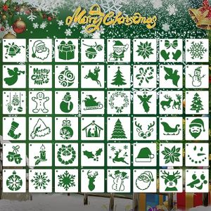 Winmany Lot de 48 pochoirs r&eacute;utilisables pour peinture de No&euml;l - Pochoir ajour&eacute; - Pour peinture sur mur en bois - D&eacute;coration d'int&eacute;rieur (winmany, neuf)