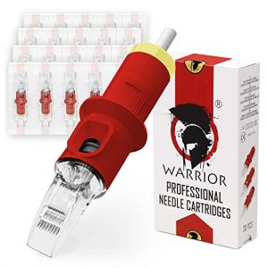 WARRIOR Cartouches d'aiguilles de tatouage professionnelles rouges stérilisées avec du gaz Eo, mélange de 20 cartouches jetables en acier chirurgical, maquillage permanent, LONG TAPER (Z&Z PUNK SHOPPING, neuf)