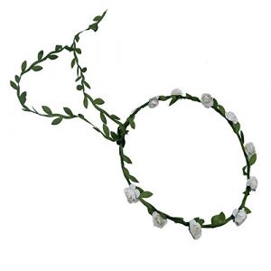 Couronne de fleurs boh&egrave;me, couronne de fleurs pour mari&eacute;e, diad&egrave;me avec feuilles, couronne de fleurs, couronne r&eacute;glable, bandeau pour femme, bandeau pour cheveux, pour festival, f&ecirc;te, mariage, plage (Blausky, neuf)