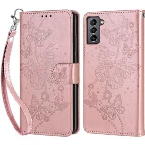 KENHONER Coque pour Samsung Galaxy S22 5G, Housse Etui Portefeuille Cuir Multifonction, Fermeture Magnétique à Clapet Anti-Choc Compatible avec Coque Samsung S22 Book - Or Rose Papillon (KENHONER, neuf)