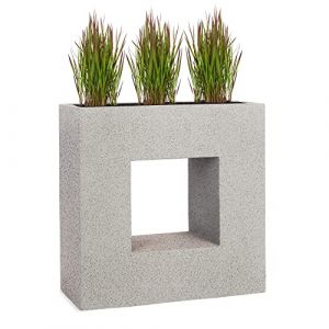 Pflanzwerk® Pot de Fleur Fibre de Verre Vista Jardinière Granit Gris 66x66x28cm XXL *Résistant au Gel* *Protection UV* *Qualité européenne* (Pflanzwerk Deutschland GmbH, neuf)