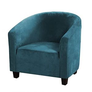 Housse de fauteuil tonneau en velours doux – Housse de chaise cloche très extensible pour salle à manger, salon, café, bar, bureau, réception (bleu paon) (HTDirect Store, neuf)