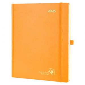 POPRUN Agenda 2026 Semainier 26,5 x 21,5 cm - Couverture Rigide, Vertical Weekly Planner, D'Jan 2026 à Déc 2026-12 Mois, Avec signet à 2 rubans, Papier 100 g/m², Orange (Time Works Wonders, neuf)
