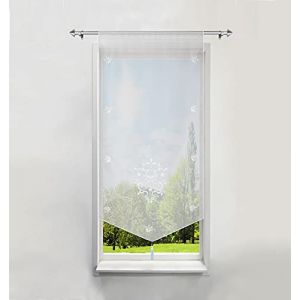 BAILEY JO Rideau Voilage Brise-bise en Polyester Broderie Fleurs Blanc LxH/40x60CM avec Pompon Rideaux Courts Décoration de Fenêtre Chambre/Salle de Bain/Café/Cuisine (BAILEY JO, neuf)