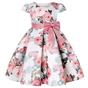 BUNNY LULU Robe pour Filles à épaule inclinée pour Demoiselle d'honneur, Princesse de Mariage, nœud d'anniversaire pour Enfants, soirée de Bal de fête de Boule (Rose,9-10Ans) (Bunny LuLu Store, neuf)