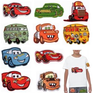 10 Pièces Cars Patch Thermocollant Vetement,Cartoon Anime Car Modèle DIY Écussons Brodés,Patch Thermocollant Enfant,Jolis Écussons Brodés,pour Vestes Jeans Sacs, pour Enfants et Adultes (Dhkoi-uk, neuf)
