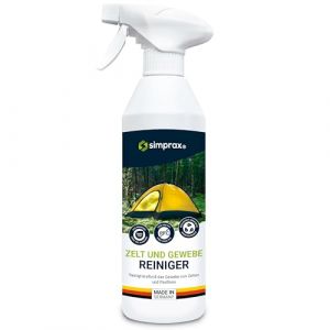 SIMPRAX® Nettoyant Tissu Écologique pour Tentes Sacs à Dos Meubles de Jardin & Bâches – Sans PFC, Biodégradable & Puissant – Nettoyant Moisissures Fientes&Taches pour Tissus Extérieurs 500ml (inno-c GmbH, neuf)