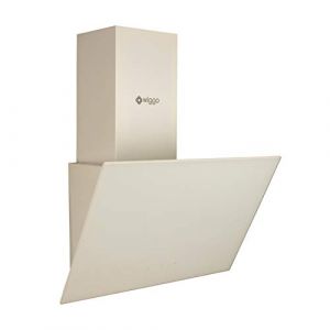 Wiggo Hotte aspirante 60 cm sans tête I évacuation d'air recirculation 300 m³/h – Écran tactile LED 3 niveaux I Hotte inclinée avec filtre à graisse & 2 filtres à charbon I avec façade en verre crème (DELTASAT, neuf)