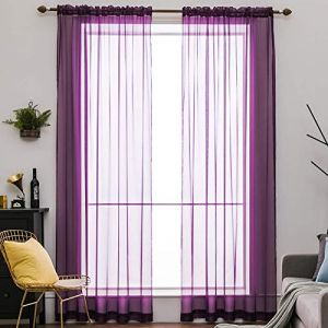 MIULEE 2 Panneaux Couleur Pure Rideaux Noël De Fenêtre Transparents Lisse Élégant Panneaux Voile De Fenêtre/Rideaux/Traitement pour Chambre Salon Tige de Poche 140 * 215cm(L X H) Violet (MIULEE HOME, neuf)