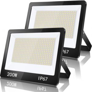 TASINUO Projecteur Exterieur LED 200W 2 Pièce, IP67 Imperméable Spot LED Extérieur Avec Transformateur, 20000LM 7000K Blanc Froid Eclairage de Sécurité Pour Terrasse, Jardin, Garage, Usine, Stade (JUPAIEU, neuf)