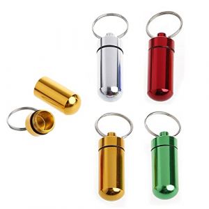 Boîte à Pilule en Aluminium, Porte-Clés Pilulier, Portable Mini Bouteille de Pilule, Mini-bouteille Imperméable, Flacon à Médicament Boîte Conteneur, Capsule Etanche en Aluminium, 4 Couleurs, 4 PCS (Sweems, neuf)