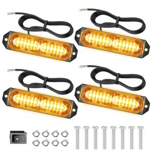 Dinfu 4 x12 Led Feux de Pénétration, feux d'avertissement orange flash gyrophare voiture barre lumineuse avec 21 modes stroboscopiques clignotants pour voiture tracteur automobile camion (Dinfu EU, neuf)