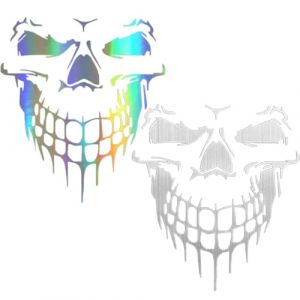 MaoNativey 2Pcs Autocollants de Voiture en Forme de t&ecirc;te de Mort r&eacute;fl&eacute;chissants,Halloween T&ecirc;te De Mort Cr&acirc;ne Stickers R&eacute;fl&eacute;chissants Autocollants Auto-Adh&eacute;sif D&eacute;coration pour Voiture Camion Moto (DEUKAM, neuf)