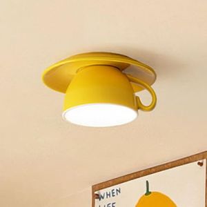 OOWOKS Plafonnier LED rouge cr&eacute;atif Lampe de plafond C&eacute;ramique Tasse &agrave; caf&eacute; Design 3 temp&eacute;ratures de couleur (3000K/4500K/6000K) &Eacute;clairage de plafond moderne Lustre pour restaurant Caf&eacute; Couloir,Jaune (AMZ-0, neuf)