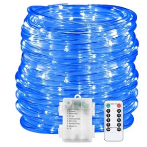 DINOWIN Guirlande Lumineuse à Pile Imperméable 8 Modes Chaude Lumière Intérieur & Extérieur Avec Télécommande pour Noël Thanksgiving Anniversaire Fête Mariage (Bleu, 10M 100LED) (DinowinDirect, neuf)
