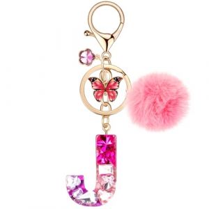 MWOOT Porte Cl&eacute;s lettre J pour Femme, Porte Cle Initiale Rouge, Alphabet Charmes en R&eacute;sine pour D&eacute;cor Porte Clef Voiture Sac &agrave; Main (vetpw, neuf)