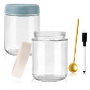 Collazoey Lot de 2 Pots pour Overnight Oats, 500ml, Pot Yaourt en Verre avec Couvercle, 1 cuill&egrave;re dor&eacute;e et 1 marqueur, pour confiture maison, nourriture pour b&eacute;b&eacute;, mise en bocal &agrave; mason et levain (Kouri Store, neuf)