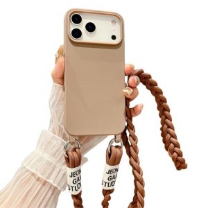 Emlivi Coque de protection pour iPhone 17 - Coque cha&icirc;ne, avec bandouli&egrave;re en nylon - En silicone TPU liquide - Avec cordon de suspension, bande &eacute;l&eacute;gante - Pour iPhone 17 - Th&eacute; au lait (Emlivi, neuf)