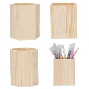 Keboyoe 3 Pi&egrave;ces Porte-stylo en Bois Formes G&eacute;om&eacute;triques (Cylindre, Hexagone, Carr&eacute;) Porte Crayons en Bois Pot &agrave; Crayons Multifonctionnel En Boi pour Papeterie Pinceaux de Maquillage (Yingcen, neuf)