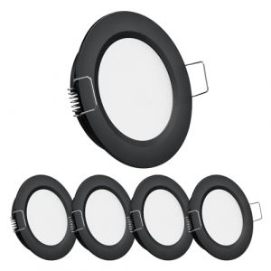 Obeaming 4 x Spot LED Encastrable 12V Noir, Plafonnier Encastré Extra Plat 5000K Dimmable pour Camping-car Bateau Caravane Van Trou 58-63mm IP64 Blanc Froid (sans transformateur) (Obeaming Official, neuf)