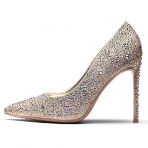 GENSHUO Escarpins Femme Talons Aiguilles Paillettes Or Strass Stiletto à Talon Haut Aiguille Bout Pointu 10cm Chaussure à Talon pour Fête Mariage Soirée High Heels 37.5EU (angelilazhou, neuf)