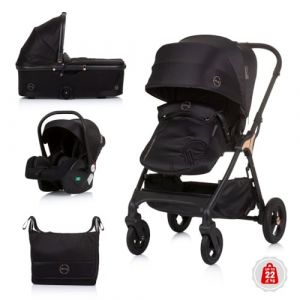 Chipolino Poussette combinée 3 en 1 Infinity, coque i-Size, nacelle, siège sport, coloris:noires (Babyshoppen, neuf)