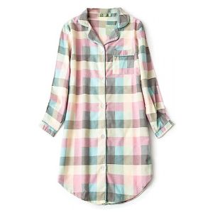 CHUNG Chemise de nuit &agrave; manches longues boutonn&eacute;e pour femme - Chemise de nuit &agrave; carreaux - Motif tartan - Flanelle et coton, Vert/carreaux, XL (CHUNG Underwear, neuf)