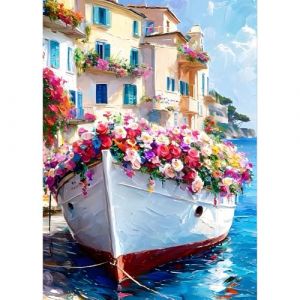 QQYRHN 5D DIY Bateau Kits de Peinture Diamant, Compl&egrave;te Fleurs Color&eacute;es Diamond Painting pour Adulte D&eacute;butants,Paysage Art du Diamant, D&eacute;coration Murale Maison Peinture au Diamant Avec 30x40 cm (QQYRHN, neuf)