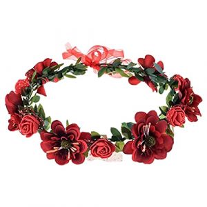 Couronne Fleur Cheveux Boheme Couronne De Fleurs Pour Cheveux Rouge Couronne Fleur Fairy Headband Fleurs Cheveux Femme Pour Accessoires De Festival De Plage De Mariage De F&ecirc;te (rouge) (NasHeaDmoesae, neuf)