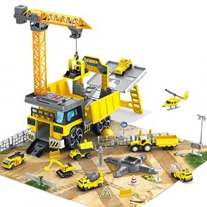 RedCrab Véhicule Chantier Jouet Enfants avec Tapis de Jeu Grue à Tour Excavatrice Bulldozer Camion Bétonnière Véhicules de Construction Jouet pour Enfant 3 4 5 6 7 8+ Ans Cadeau d’Anniversaire (RedCrab -EU, neuf)