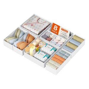 DIMJ Rangement Vetement - Rangement Tiroir Organisateur de Tiroir, Organisateur Dressing en Tissu, pour Chaussettes, Soutiens-Gorge, Culottes, Cravates, Écharpes, Lot de 8, Blanc (lv zhu EU, neuf)