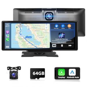 Podofo sans Fil Apple Carplay Android Auto Autoradio Stéréo de Voiture Portable 9.3" Moniteur à Écran Tactile Autoradio avec Bluetooth, Transmission FM, DVR, Caméra de Recul 7V-32V + Carte TF 64G (podofo Shop, neuf)