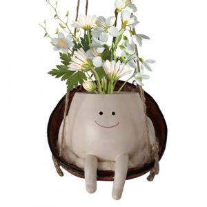 Pot de fleurs suspendu en r&eacute;sine FuyoSegen Swing Face pour plantes d'int&eacute;rieur et d'ext&eacute;rieur, pots pour plantes succulentes, id&eacute;es cadeaux pour maman, d&eacute;coration d'int&eacute;rieur et cadeaux (03) (Vivily Mart, neuf)
