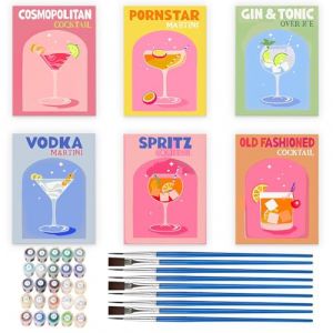6pcs Peinture Numero Adulte Cocktail, Peinture par Numero Adulte, Peinture Numero Cocktail, Ensemble de Peinture &agrave; l'huile Peinte &agrave; la Main pour Adultes et D&eacute;butants- Sans cadre - 20x30cm - A (WanZaiXianGangYuJianZhuYouXianGongSi, neuf)
