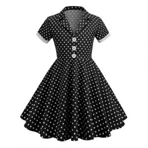 Robe C&eacute;r&eacute;monie Vintage Fille Enfant Robe Rockabilly Ann&eacute;e 50/60 Retro &agrave; Pois Polka Dot Imprim&eacute; Floral Robe Pin Up de Soir&eacute;e F&ecirc;te Cocktail No&euml;l Mariage sans Manches A-Ligne Dress de Princesse 3-8 Ans (⭐⭐⭐⭐⭐AEGJEGVD⭐⭐⭐⭐⭐, neuf)