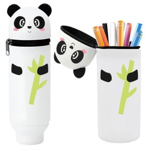 Lotvic Trousse Scolaire 2 en 1, Trousse Silicone Verticale, Trousse Panda, Trousse &agrave; Crayons en Silicone Souple R&eacute;tractable, &Eacute;tui en Silicone Souple pour L'&eacute;cole, pour Gar&ccedil;ons Filles (QIHAO-EU, neuf)