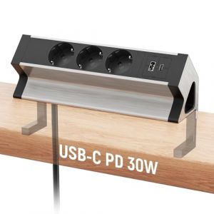 Multiprise Bureau USB C, Multiprise Electrique 3 Prises avec USB, Aluminium Bloc Multiprise Prise Plan de Travail pour Bureau, Cuisine, Bains, Salon, 1,8M C&acirc;ble (YILONGEU, neuf)