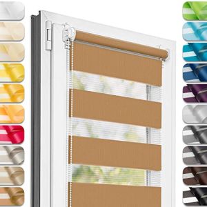 Estika Store Enrouleur Jour Nuit sans perçage - Crème aux Noix - 45 x 220 cm - Store à enroulement, Double Tissu, pour fenêtres intérieures, Protection Contre Le Soleil (Estika, neuf)