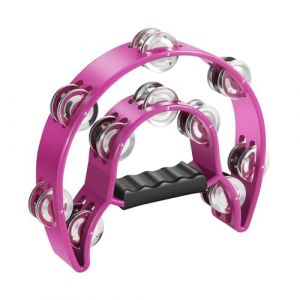 Flexzion Tambourin musical demi-lune instrument (Rose)- Tambour de percussion de grelots en m&eacute;tal &agrave; double rang&eacute;e avec la poign&eacute;e ergonomique pour jouet d'enfants cadeau f&ecirc;te KTV (Flexzion UK, neuf)