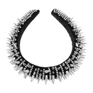 TOPBATHY Bandeau &agrave; Rivets Punk Style avec Cristaux Blancs Serre-t&ecirc;te &Eacute;pais et Confortable pour Femme Accessoire de F&ecirc;te Halloween et Performance Design Original (Parham Ring, neuf)