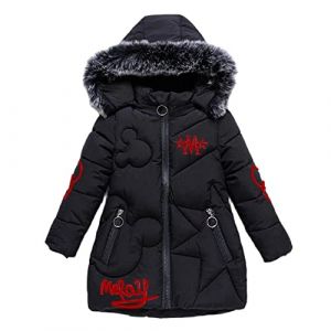 Lengender 2021 Nouveau Hiver Doudoune Enfant Fille Veste Blouson Epaisse Coupe-Vent Manteau Rembourr&eacute; &agrave; Capuche Fourrure (Noir, 150) (FindPitaya, neuf)