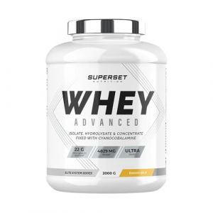Superset Nutrition - 100% Whey Proteine Advanced (2kg) - 74% de protéines - Isolat + Concentrat + Hydrolysat, Digestion optimisée, Riche en BCAA et en glutamine - Banana Split (FITADIUM, neuf)