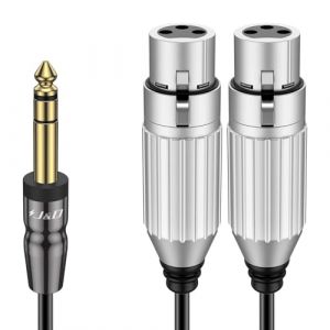 J&D TRS 6,35 mm 1/4 vers 2 XLR Répartiteur en Y Câble, Câble Adaptateur Audio Stéréo Asymétrique 2x XLR Femelle vers 1/4 TRS Mâle pour Micro, Guitare, Haut-Parleur, Table de Mixage, 4,5 m (J&D Tech FR, neuf)