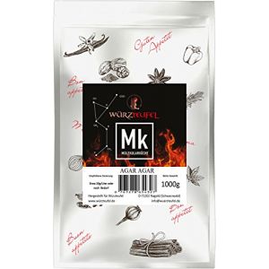 Agar Agar, pflanzliche Gelatine. Veganes Geliermittel E406, feines Pulver. Beutel 1000g. (1KG) (W&uuml;rzteufel GmbH Gew&uuml;rzmanufaktur Schwarzwald, neuf)