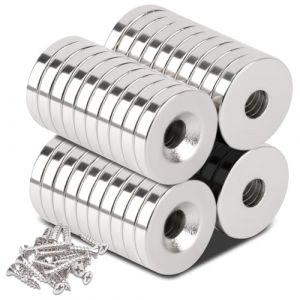 Lot de 40 aimants puissants en n&eacute;odyme avec trou - 15 x 3-4 mm - Petit aimant plat en n&eacute;odyme - &Agrave; visser - Pour tableau magn&eacute;tique, r&eacute;frig&eacute;rateur, bureau, cuisine (Anelueeoo, neuf)