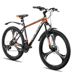 HILAND VTT 26 Pouces pour Adultes, Roues &agrave; 3 Rayons, VTT 18 Vitesses pour Homme et Femme, avec Double Frein &agrave; Disque, v&eacute;lo VTT 26 Pouces Cadre en Aluminium, Orange (bangji-EU, neuf)