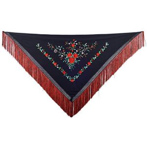 La Senorita Foulard Ceinture Chale De Danse Flamenco Broderie Frange Turquoise Blanc (Robe Espagnole, neuf)