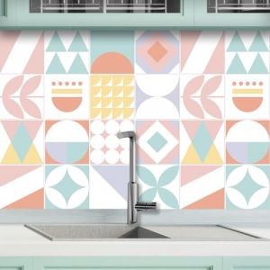 AREDE 32 x Feuilles Mural Stickers Carrelage 2D Imperméables Carreau de Ciment Adhesif, Autocollants Carreaux Dosseret pour Cuisine, Salle de Bain la Décoration à la Maison / 15 x 15 cm / T1029 (AREDE HOME DECOR, neuf)