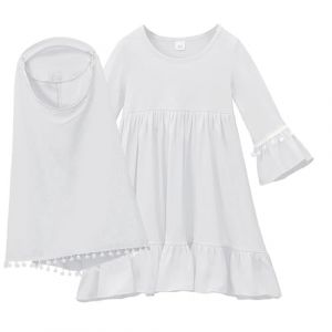 Nouveau-n&eacute; Robe de Pri&egrave;re Musulmane Abaya pour B&eacute;b&eacute; Fille Enfants Manches Longues Robe Maxi Islamique Kaftan avec Hijab (GUnakd, neuf)